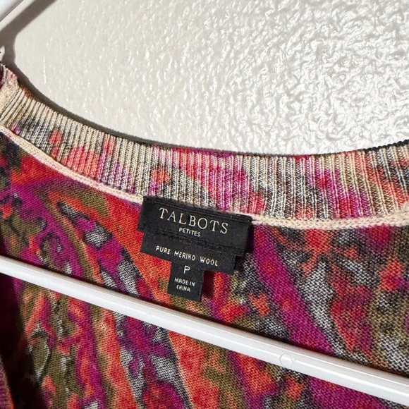 Talbots Multicolor Paisley Merino Wool Cardigan Women’s P bohemian whimsigoth - Picture 3 of 4